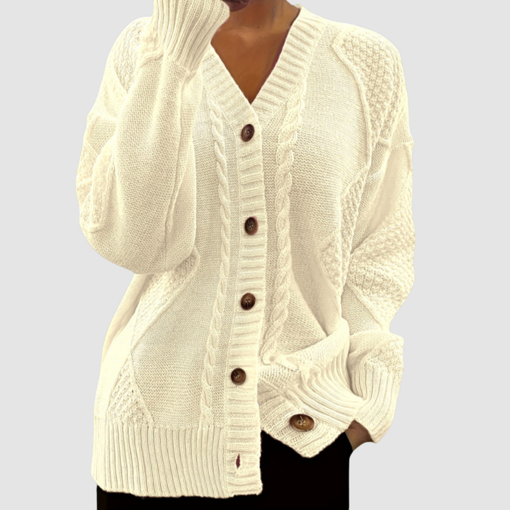 Carole – Cable Knit Button-Front Cardigan