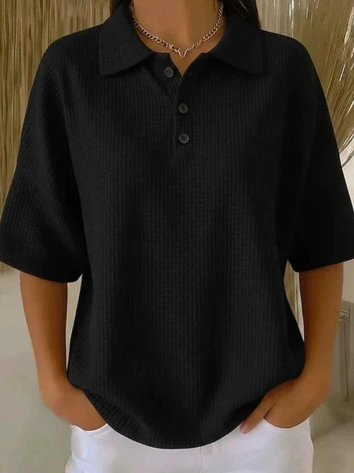 Beryl – Relaxed Waffle Knit Polo Top