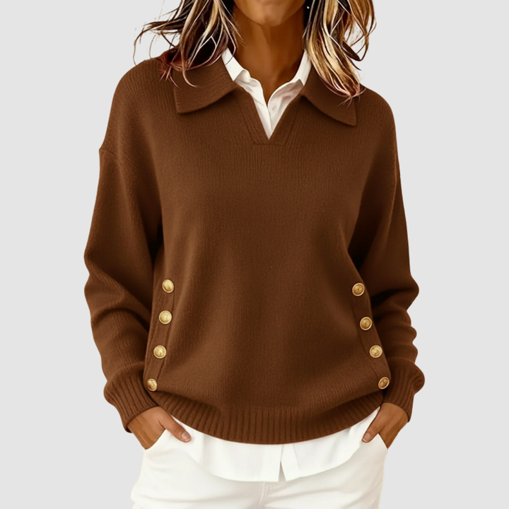 Sian – Collared Knit Jumper with Side Buttons