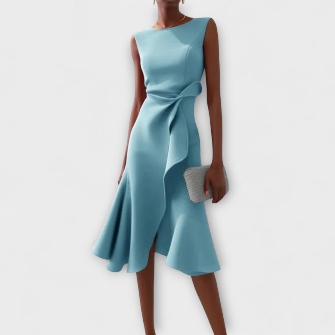 Evie | Draped Asymmetric Midi Dress