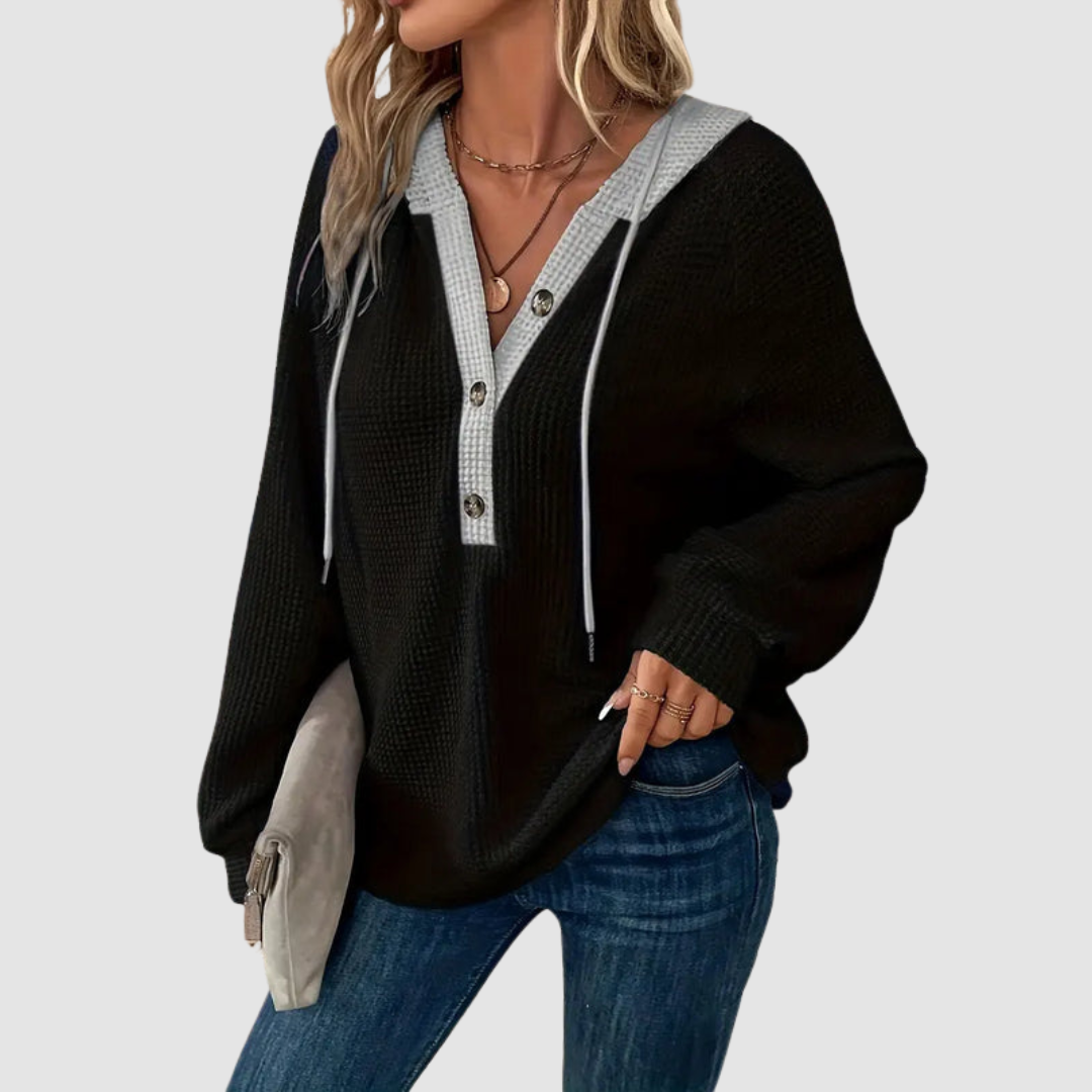 Phyllis – Waffle Knit Hooded Pullover