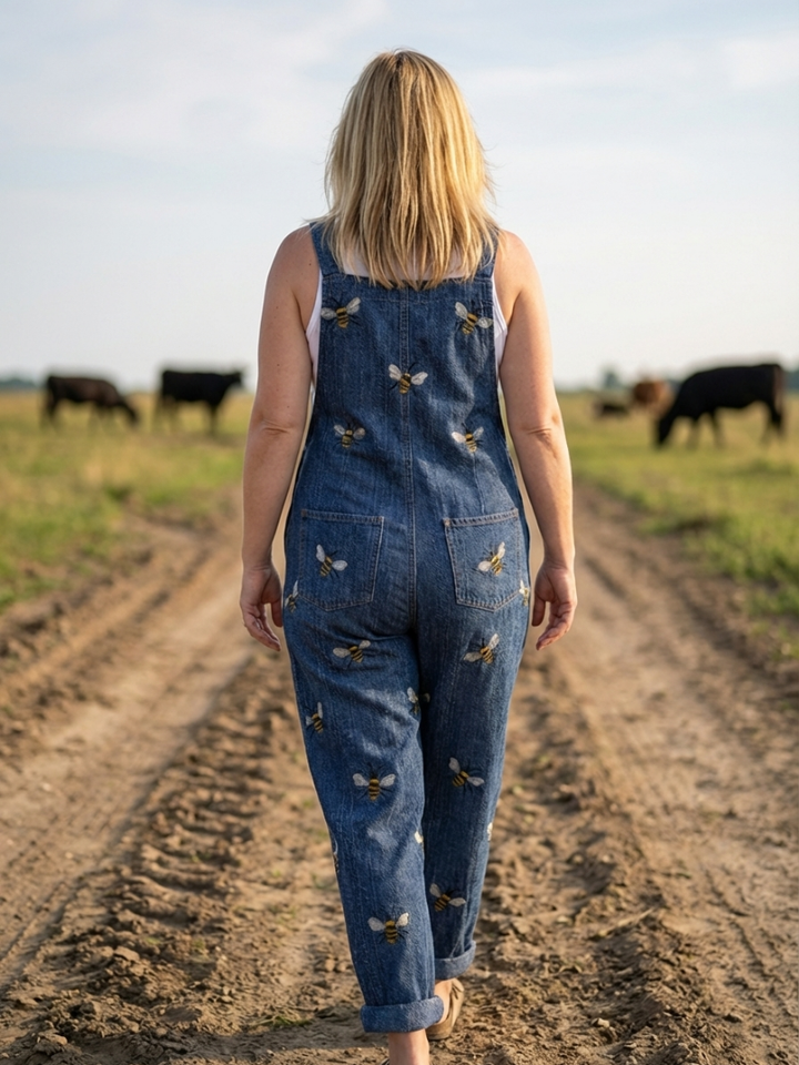 Lilian | Bee-Print Denim Dungarees