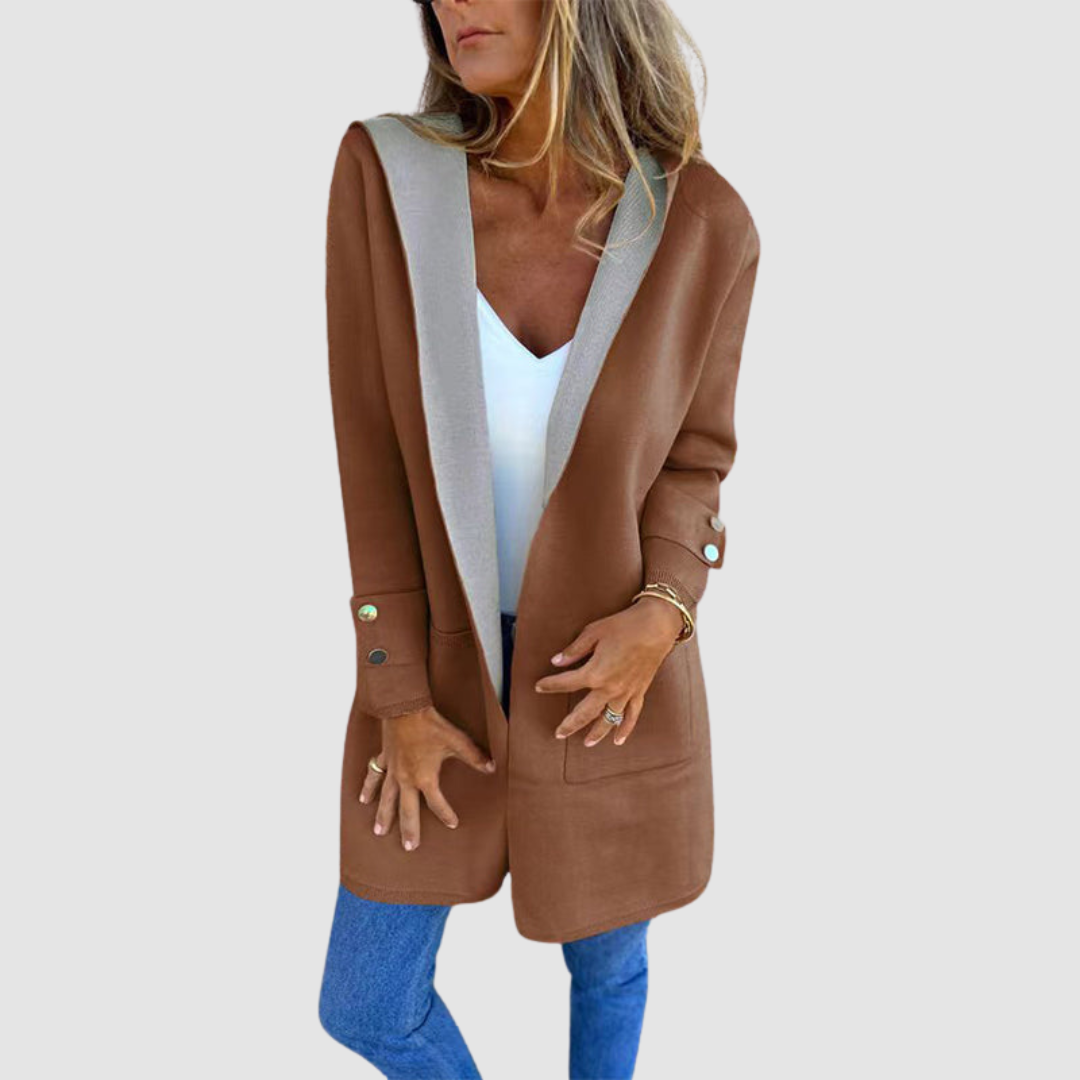 Vera – Hooded Colourblock Open-Front Cardigan