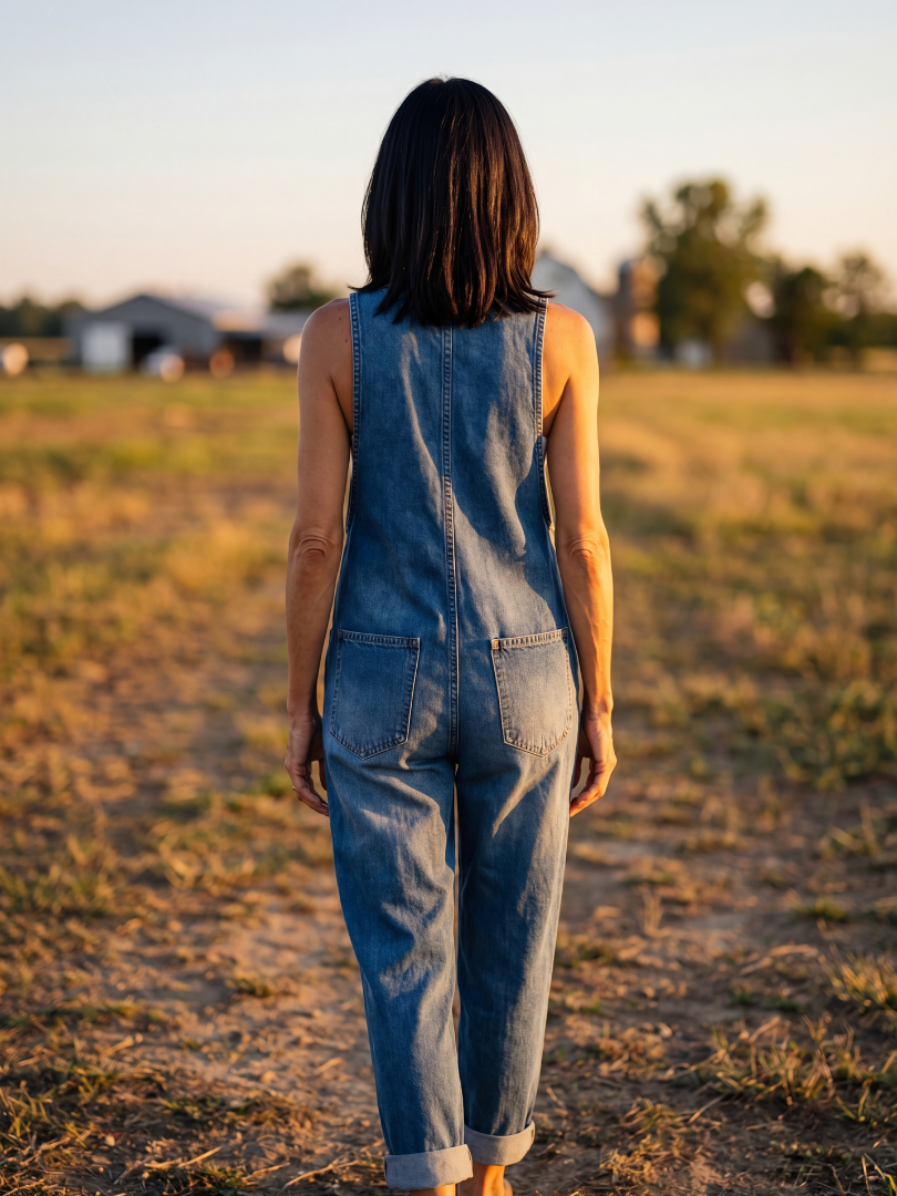 Madelyn | Rooster-Print Denim Dungarees
