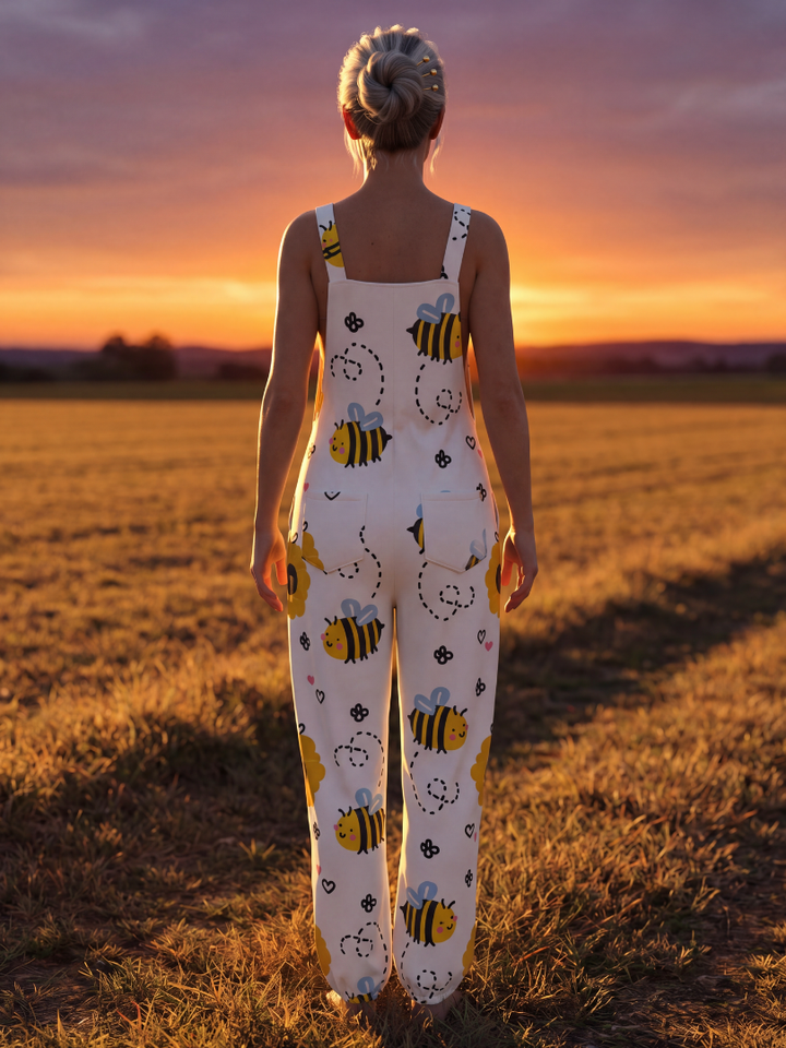 Xanthia | Bee & Flower-Print Dungarees
