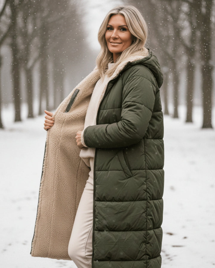 Bethan – Quilted Sherpa-Lined Long Coat