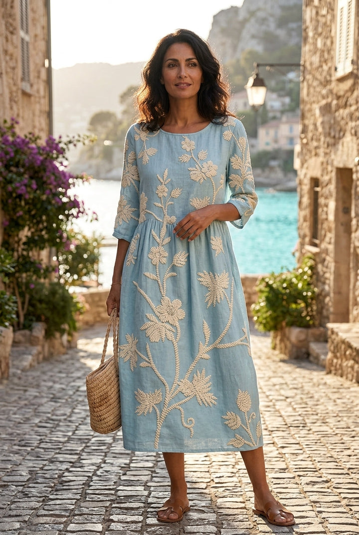 Myfanwy – Embroidered Floral Midi Dress