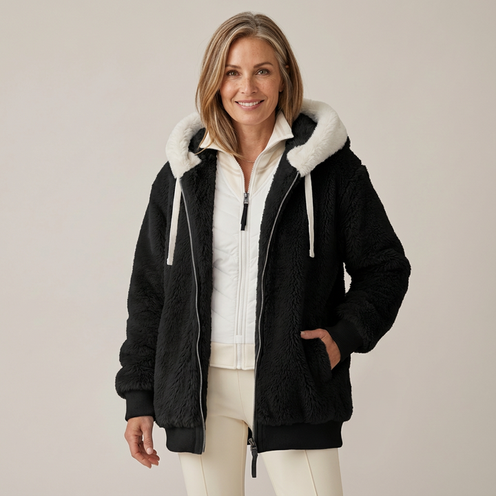 Juliet – Cosy Striped Faux Fur Hooded Jacket