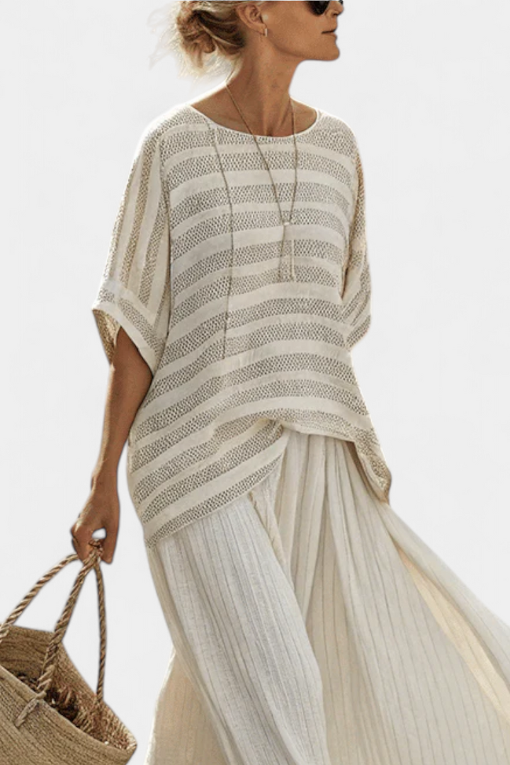 Elinor | Comfortable Striped Bamboo Top & Flowing Linen Trousers