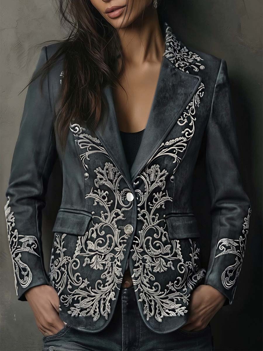 Irene – Embossed Floral Tailored Blazer