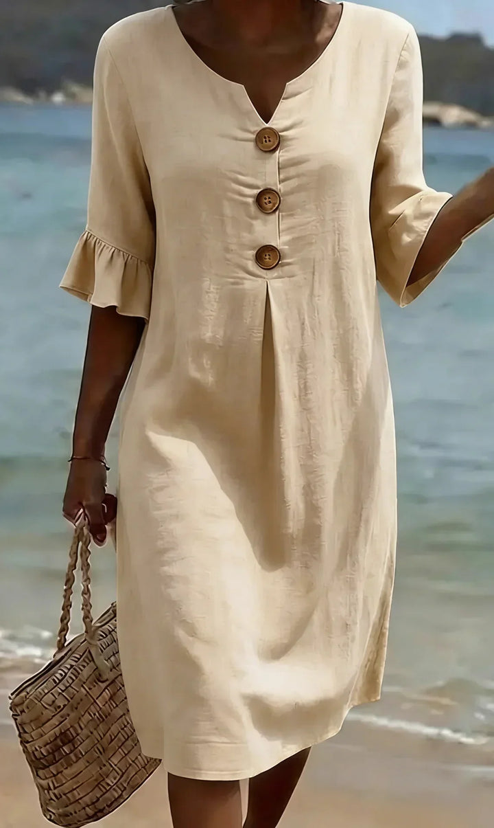 Paulina – Linen-Look Button-Front Midi Dress