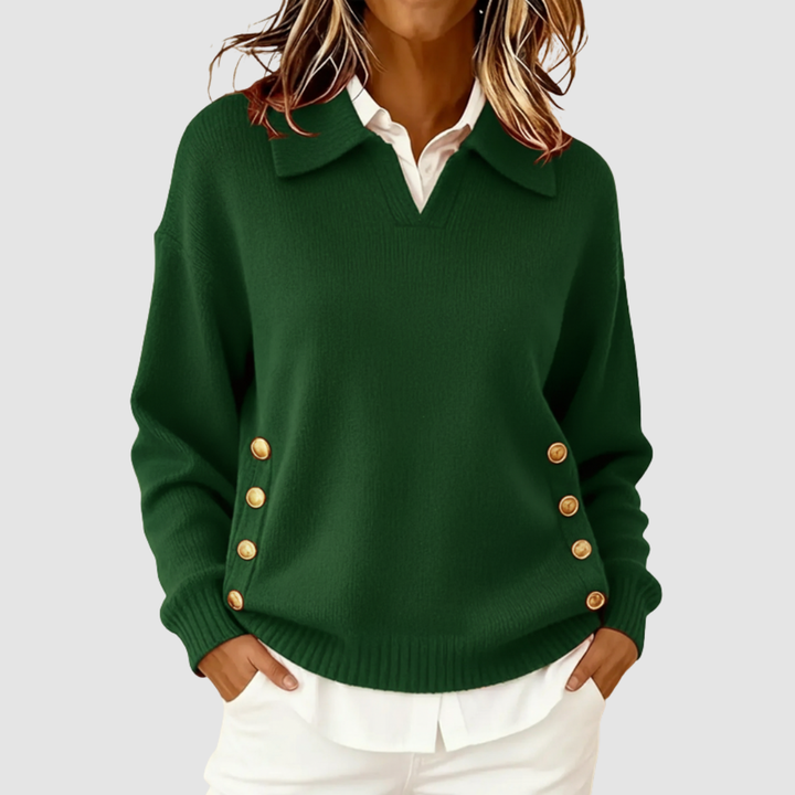 Sian – Collared Knit Jumper with Side Buttons