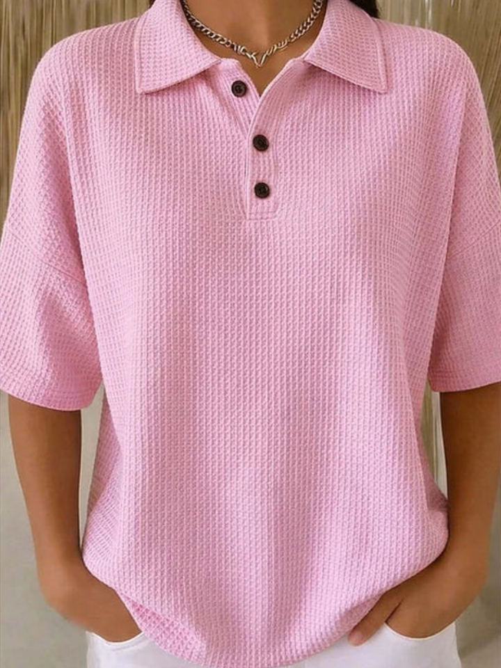 Beryl – Relaxed Waffle Knit Polo Top