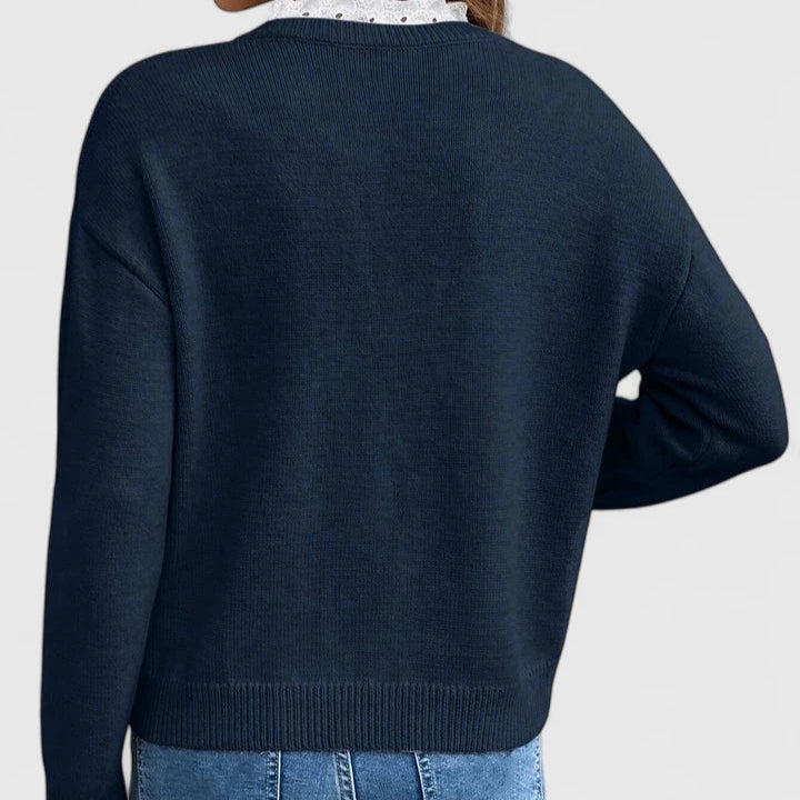 Iris – Lace-Trim V-Neck Knit Jumper