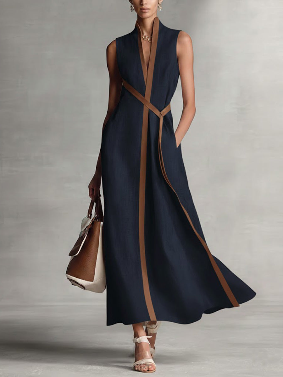Maud – Contrast-Trim Wrap Maxi Dress