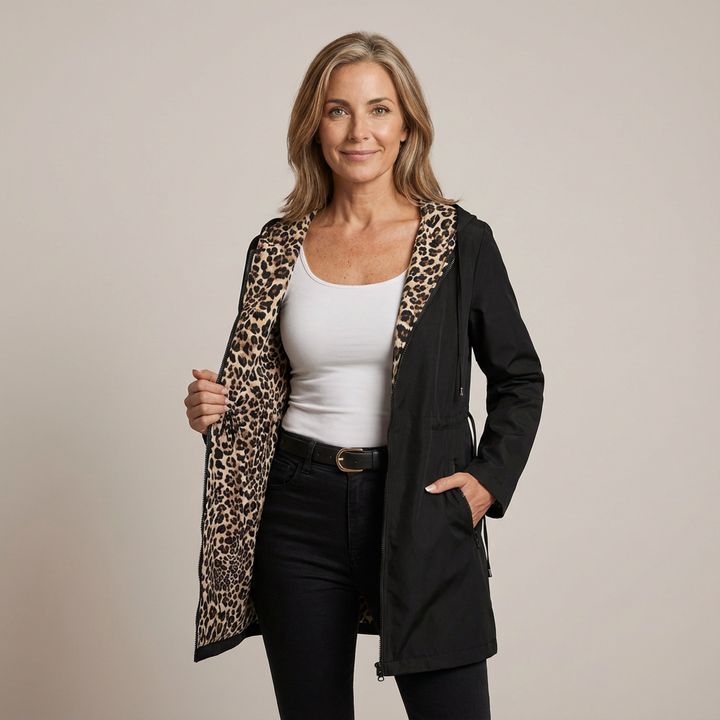 Nicola – Reversible Hooded Coat with Leopard Lining