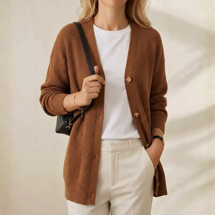 Miranda – Longline Ribbed Button Cardigan