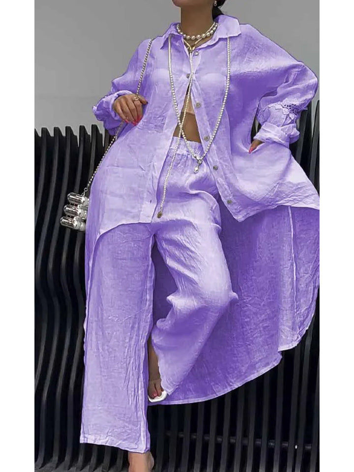 Jessamy – Linen-Look Longline Shirt and Wide-Leg Set