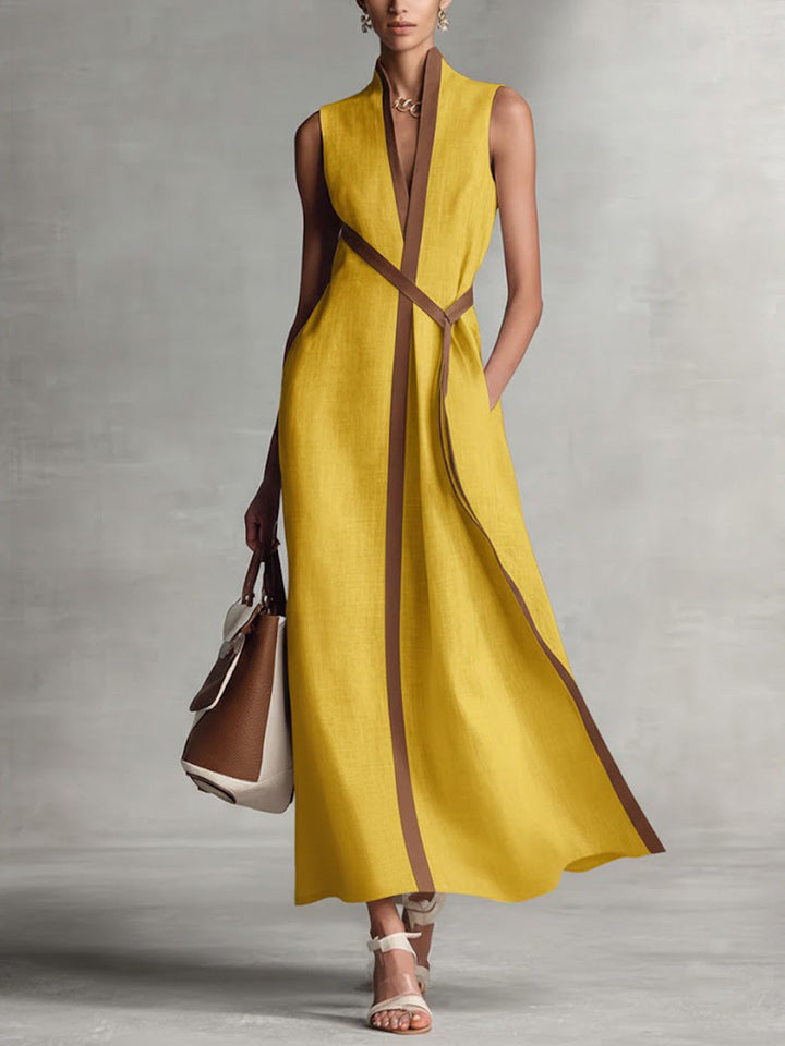 Maud – Contrast-Trim Wrap Maxi Dress