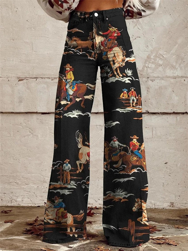 Paula | Vintage Printed Wide Leg Trousers