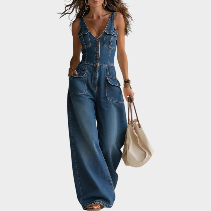 Nesta – Wide Leg Denim-Look Jumpsuit