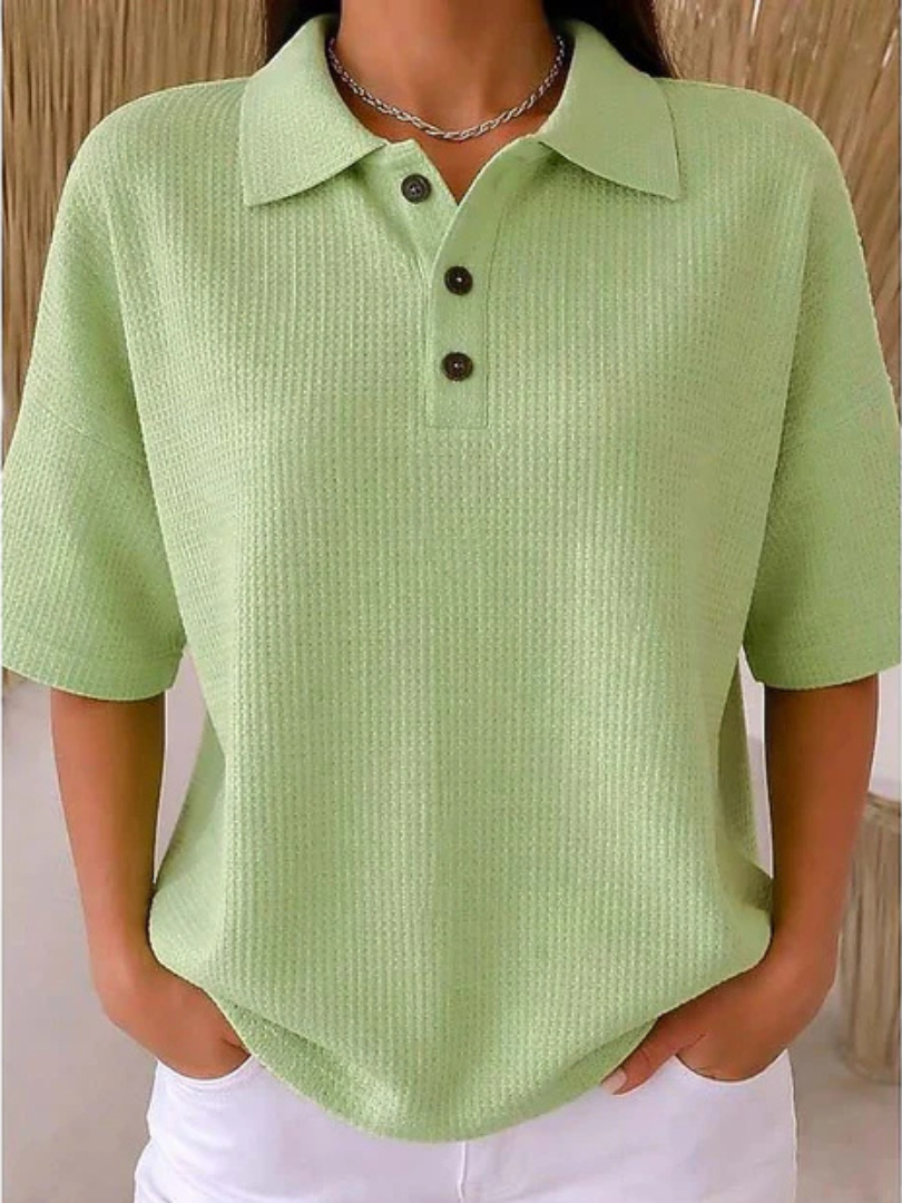 Beryl – Relaxed Waffle Knit Polo Top