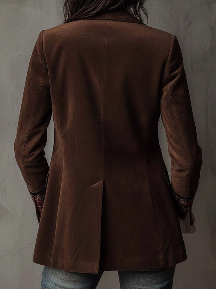 Rhiannon – Embroidered Suede-Look Tailored Blazer