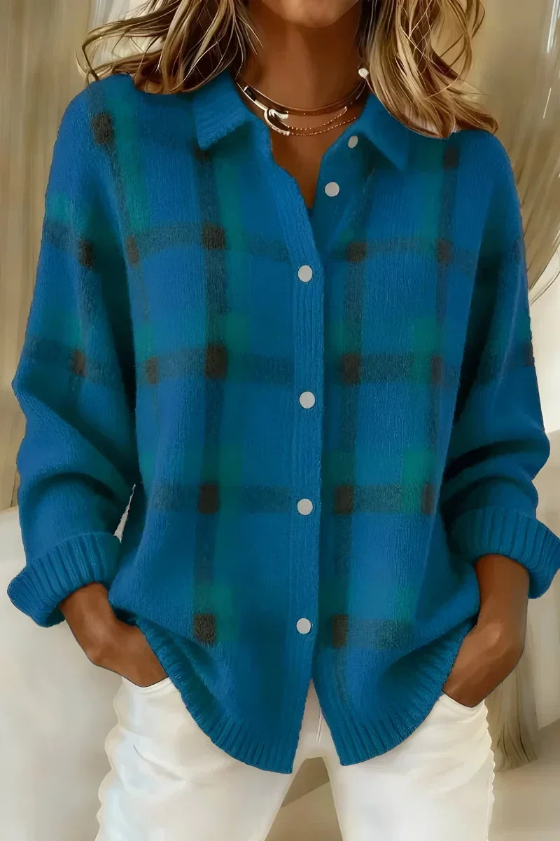 Mhairi – Brushed Plaid Button-Up Cardigan