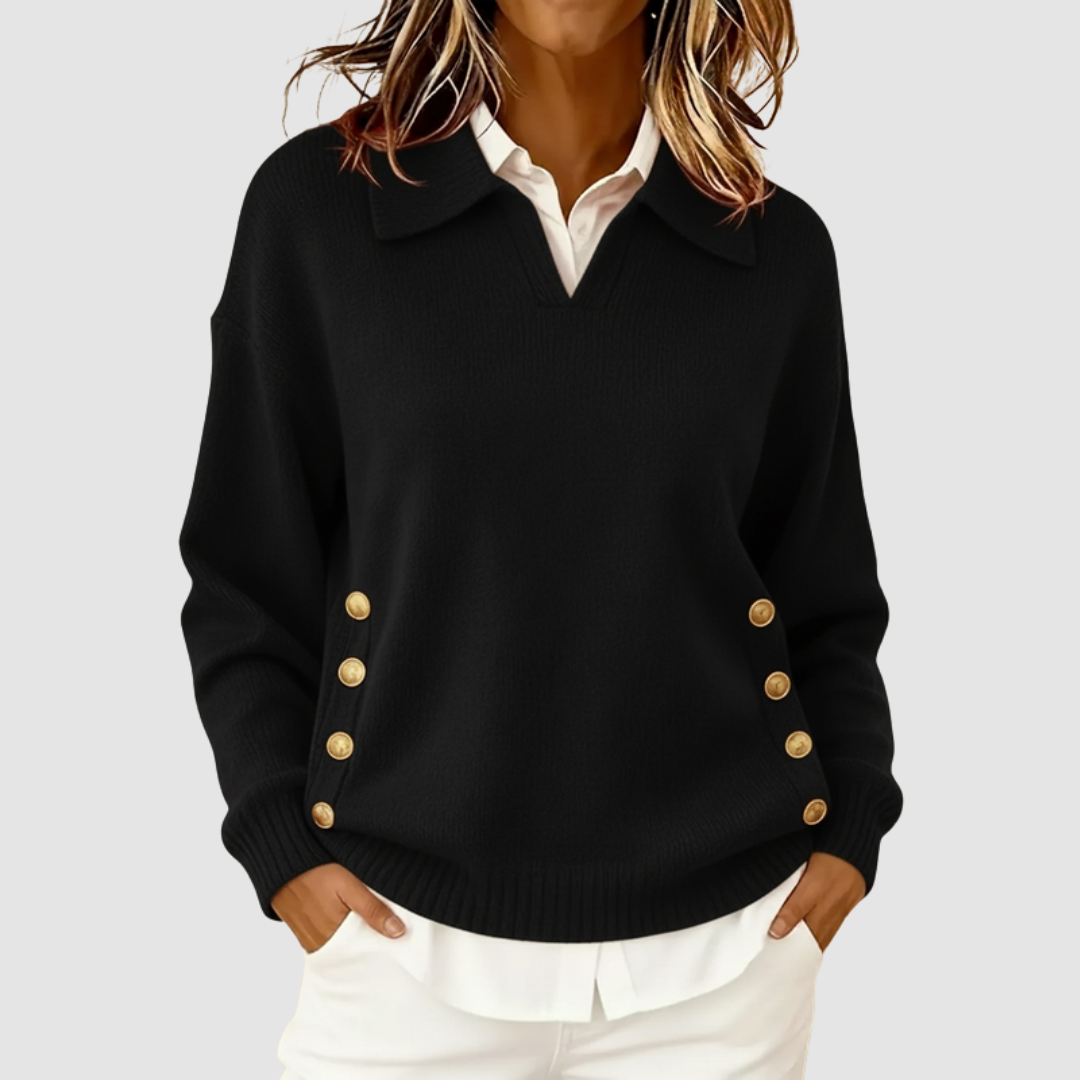 Sian – Collared Knit Jumper with Side Buttons