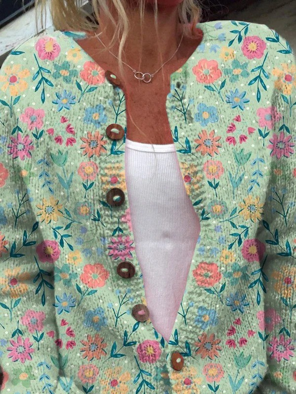June – Floral Knit Button-Front Cardigan