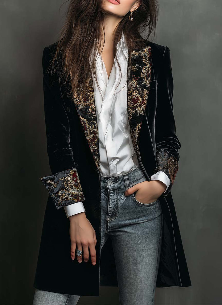 Vera – Velvet Longline Blazer with Baroque Lapels