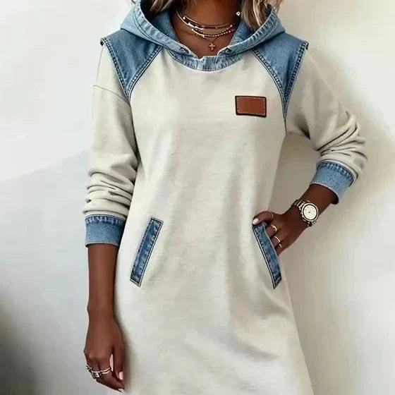 Alexa | Cosy Contrast Hooded Dress