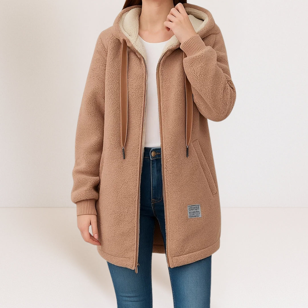 Valerie – Longline Hooded Teddy Fleece Coat