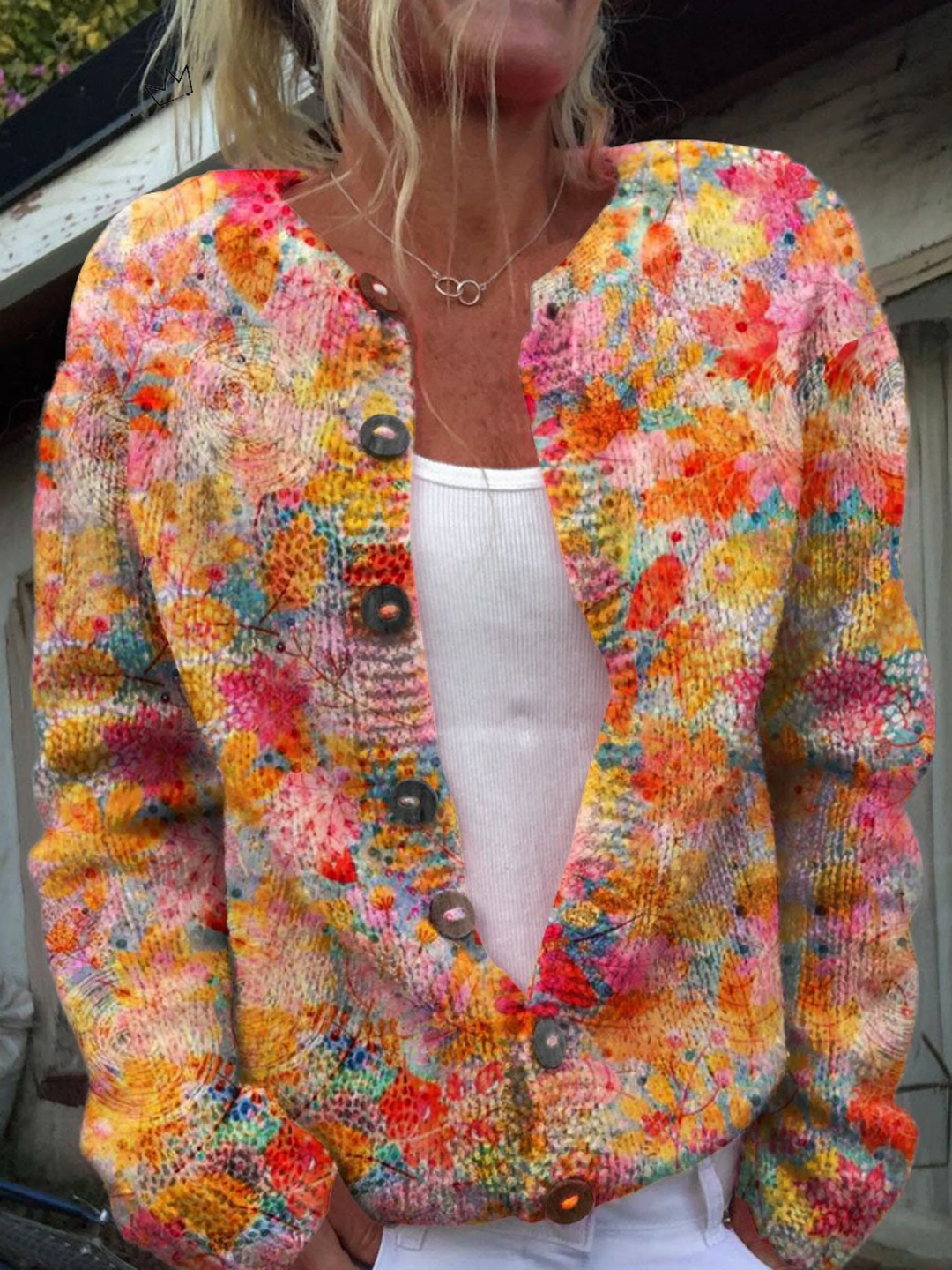 Perdita – Printed Knit Button-Front Cardigan