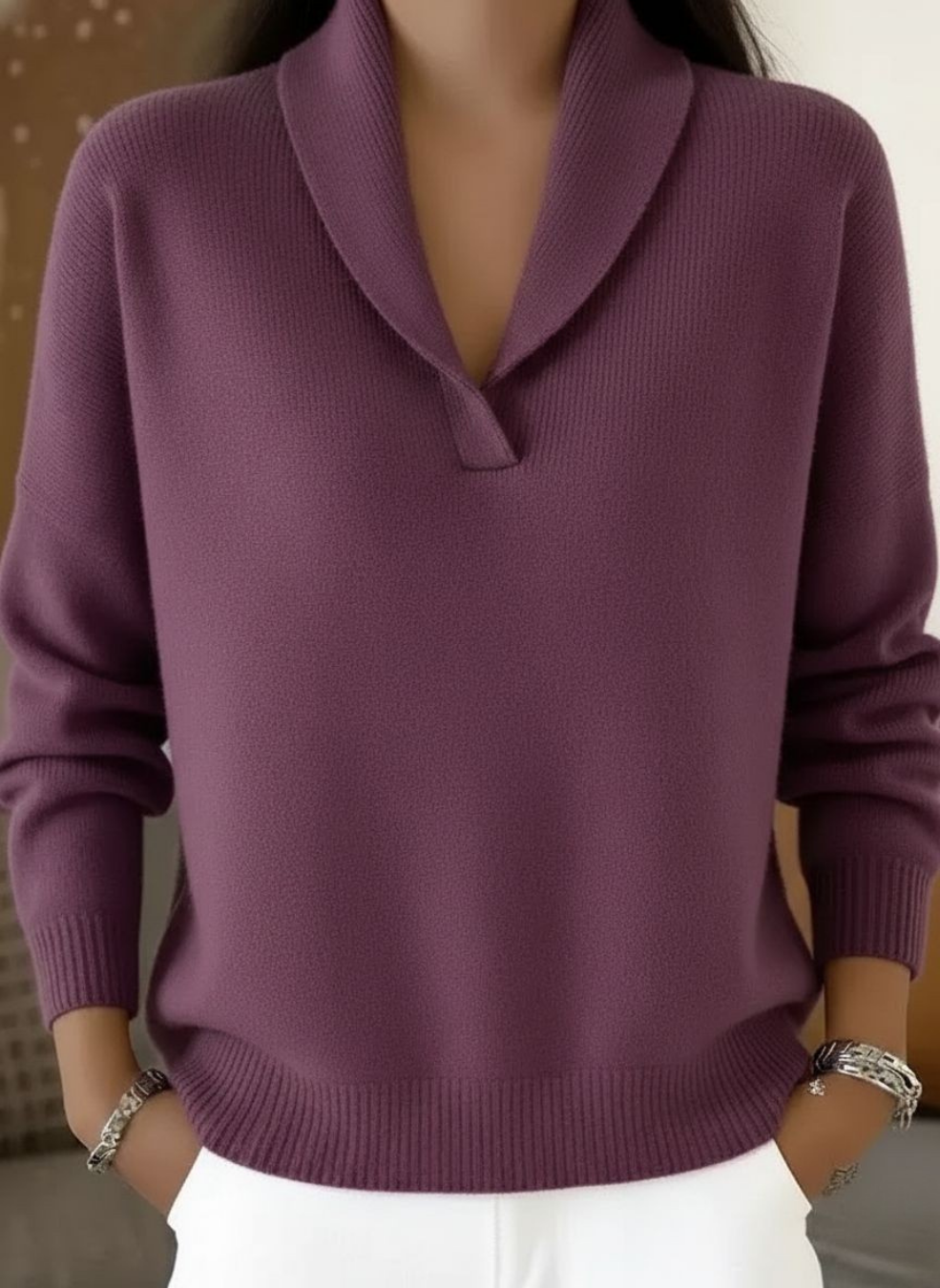 Lesley – Shawl Collar Knit Sweater