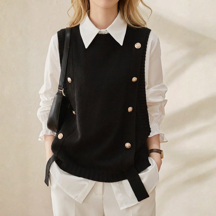 Winnie – Knit Vest with Double Button Detail