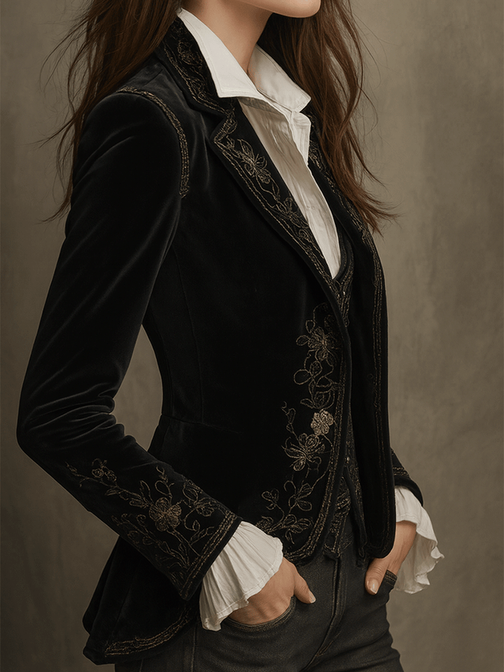 Kerensa – Velvet Embroidered Statement Blazer