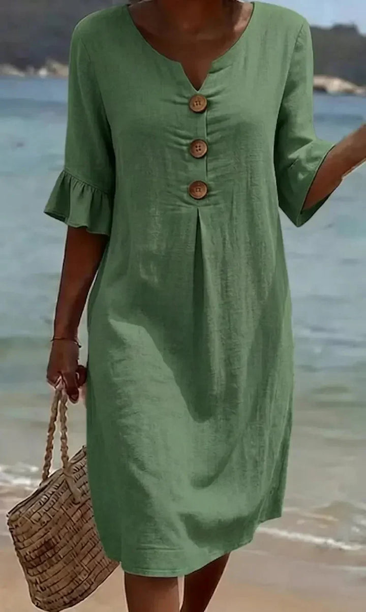 Paulina – Linen-Look Button-Front Midi Dress
