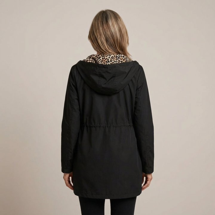 Nicola – Reversible Hooded Coat with Leopard Lining