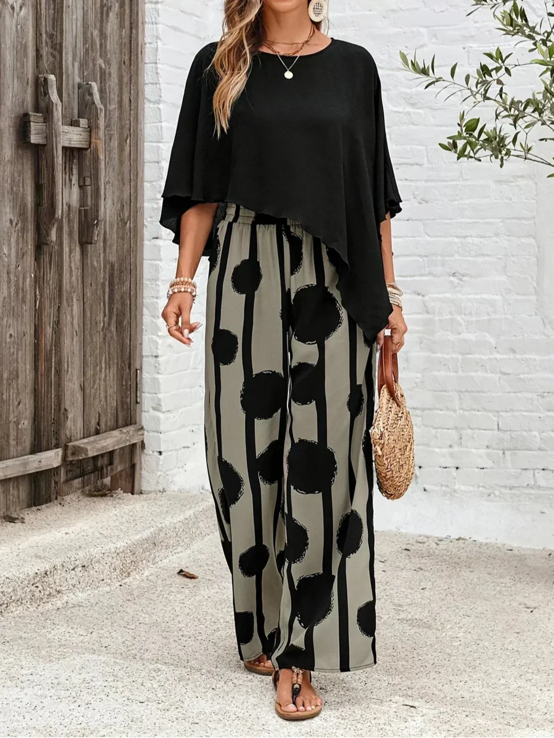 Maxine – Relaxed Batwing Top and Wide-Leg Trouser Set