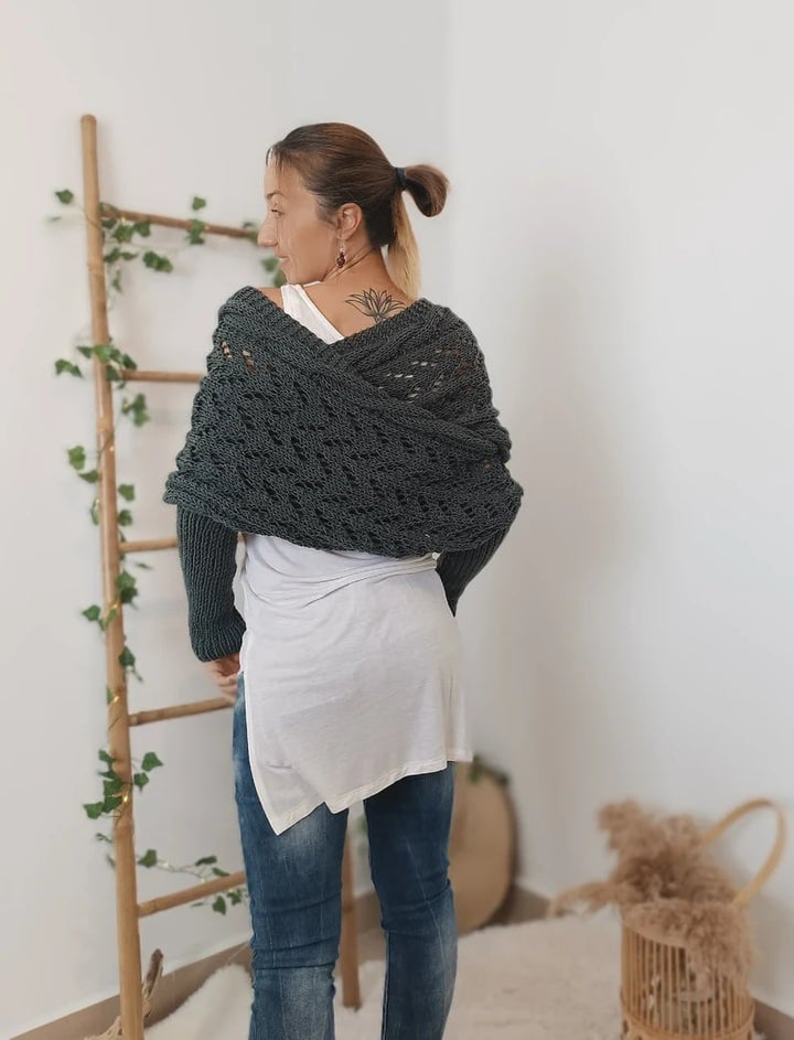 Lilian – Lace-Knit Wrap Shrug with Sleeves
