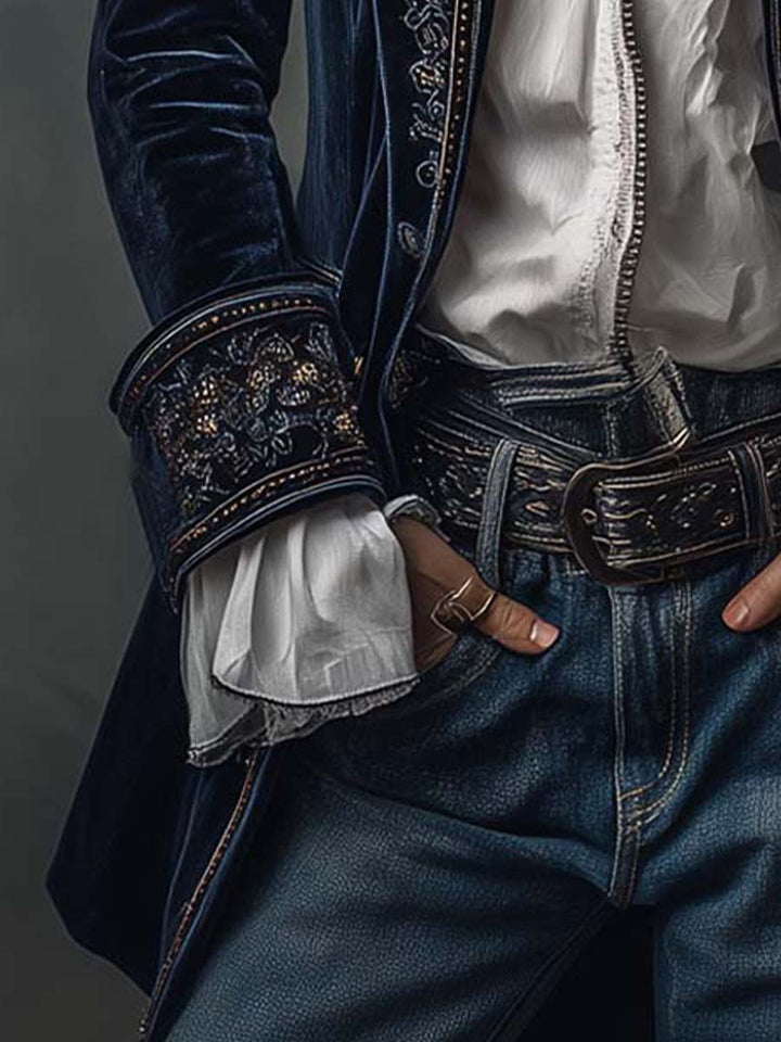 Roseanne – Embroidered Velvet-Look Long Jacket