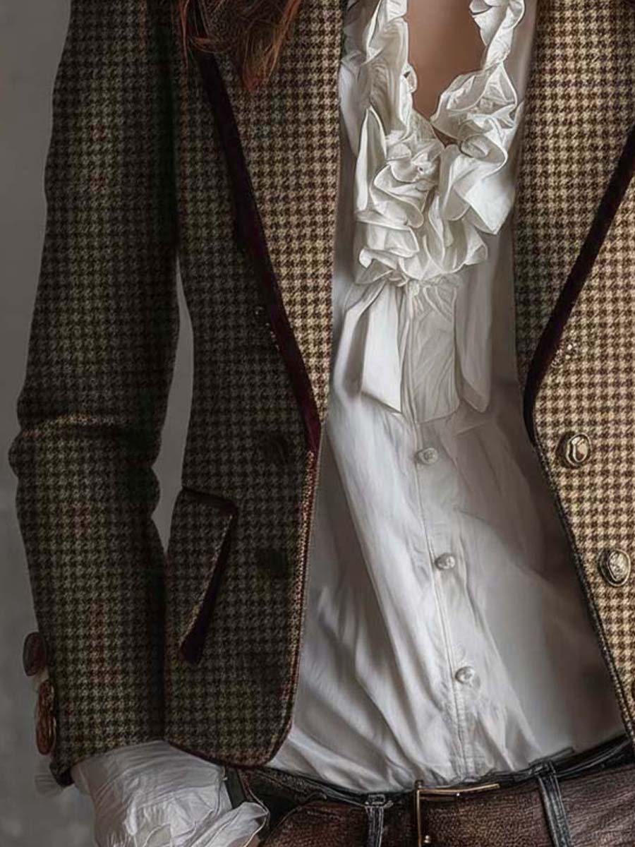 Aoife – Houndstooth Tweed-Look Tailored Blazer