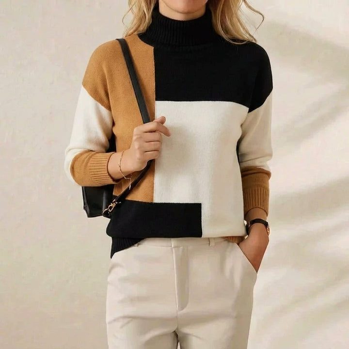 Katharine – Colour Block Turtleneck Jumper