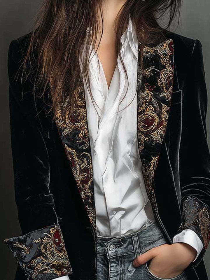 Vera – Velvet Longline Blazer with Baroque Lapels