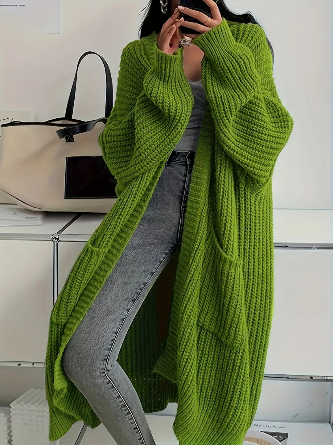 Ethel – Longline Chunky Knit Open Cardigan