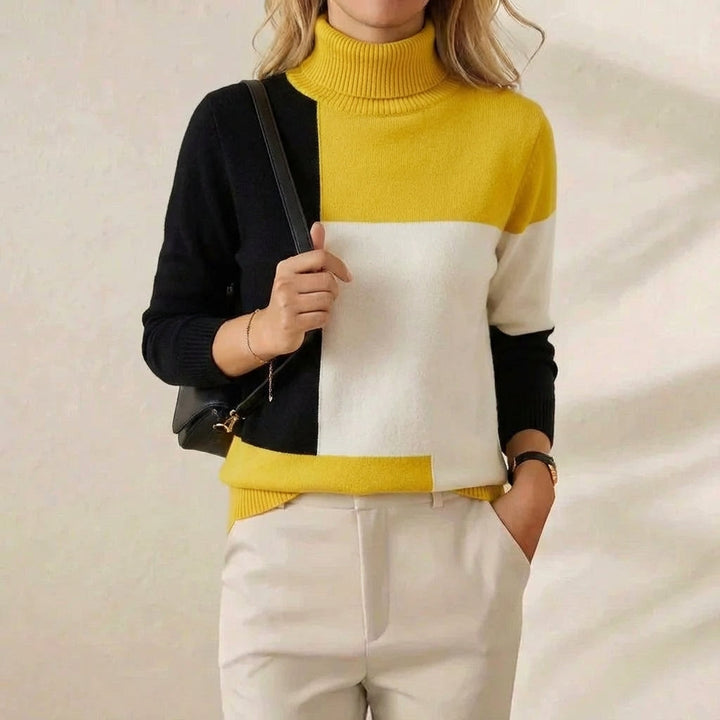 Katharine – Colour Block Turtleneck Jumper