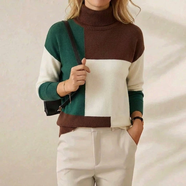 Katharine – Colour Block Turtleneck Jumper