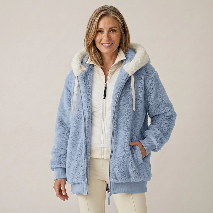 Juliet – Cosy Striped Faux Fur Hooded Jacket