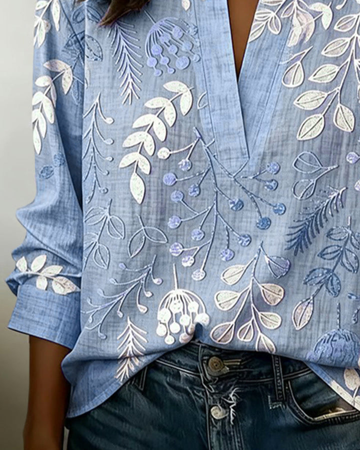 Edwina – Botanical Print Long Sleeve Blouse